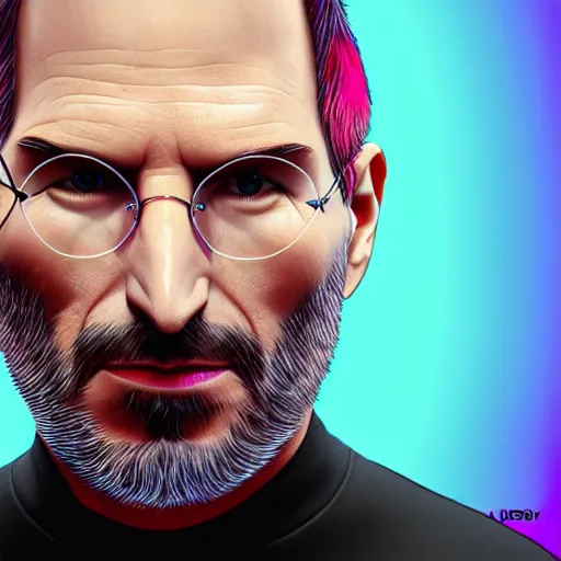 Prompt: steve jobs dramatic self portrait, colorful, vibrant, 30mm photography, gta artstyle, wide shot, dramatic lighting, octane render, hyperrealistic, high quality, highly detailed, artstation, HD, beautiful, cinematic, 8k, unreal engine, facial accuracy, symmetrical