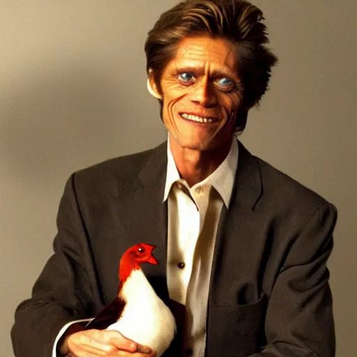 Image similar to fowl willem dafoe with a fowl body,