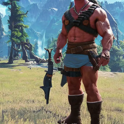 Image similar to Arnold Schwarzenegger in Breath of the Wild