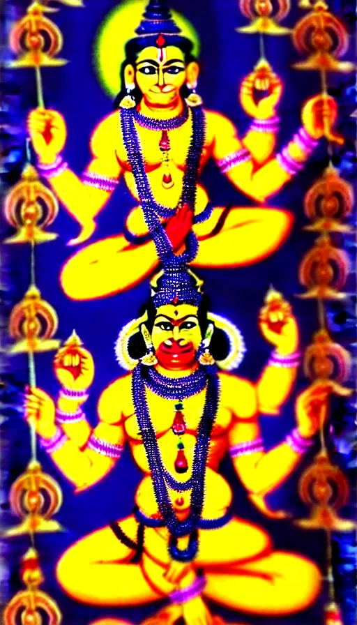 Image similar to hanuman gets together with the gods of the vedic culture of india against the background of the universe