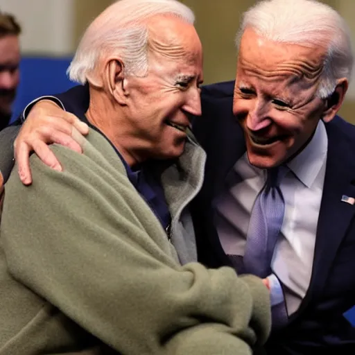 Image similar to yoda snuggles up against joe biden, AP news photograph, high-resolution