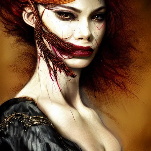 Image similar to portrait of a Shibari rope wrapped face and neck, headshot, insanely nice professional hair style, dramatic hair color, digital painting, of a old 18th century, traveler, amber jewels, baroque, ornate clothing, scifi, realistic, hyperdetailed, chiaroscuro, concept art, art by Franz Hals and Jon Foster and Ayami Kojima and Amano and Karol Bak,