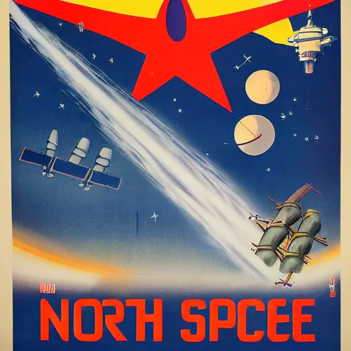 Image similar to [North Korean space mission, 1950 poster, very detailed, cinematic lighting, matte, sharp, photography]