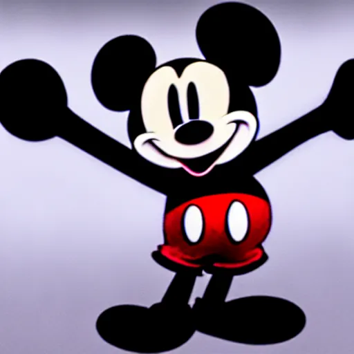 Image similar to Mickey Mouse as a demon, photorealistic, film still, desolate