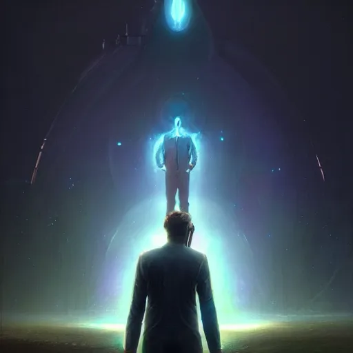 Image similar to neville goddard talking to god, ultra high detailed, glowing lights, oil painting, greg rutkowski, charlie bowater, beeple, unreal 5, daz, hyperrealistic, octane render, rpg portrait, dynamic lighting, fantasy art, beautiful face