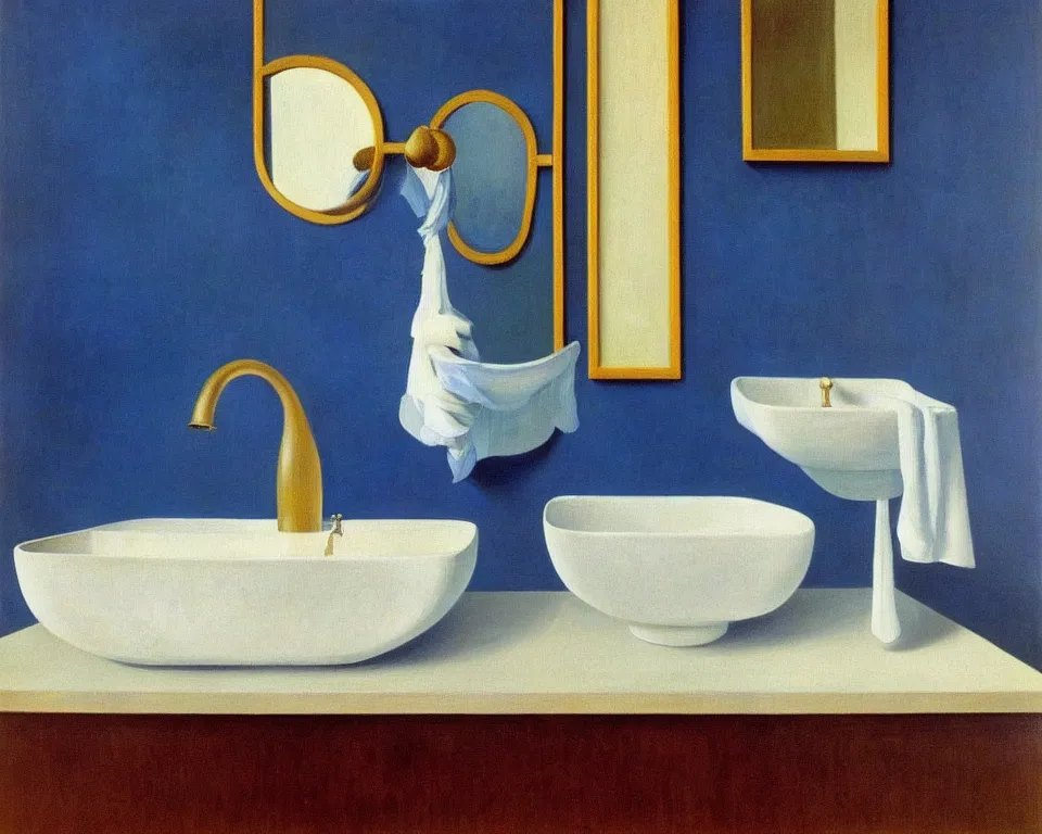 Prompt: achingly beautiful painting of a sophisticated, well - decorated, modern sink by rene magritte, monet, and turner.