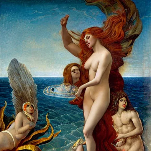 Prompt: lady gaga artpop act ii by gaston bussiere, greg rutkowski, sandro botticelli birth of venus