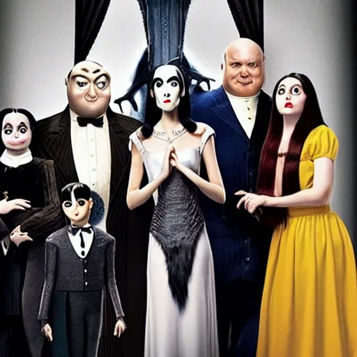 Image similar to a still from the Addams family live action movie directed by Wes Anderson