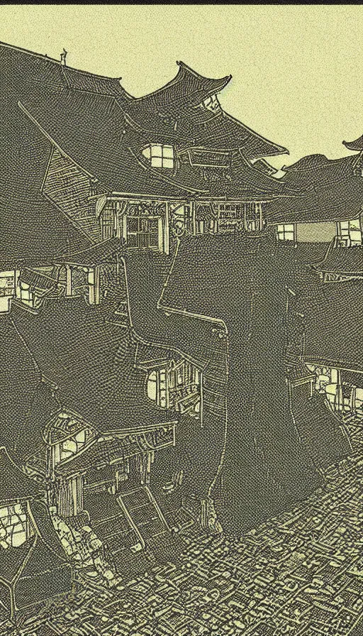 Image similar to witch house space, sharp focus, risograph by kawase hasui, cinematic, game art