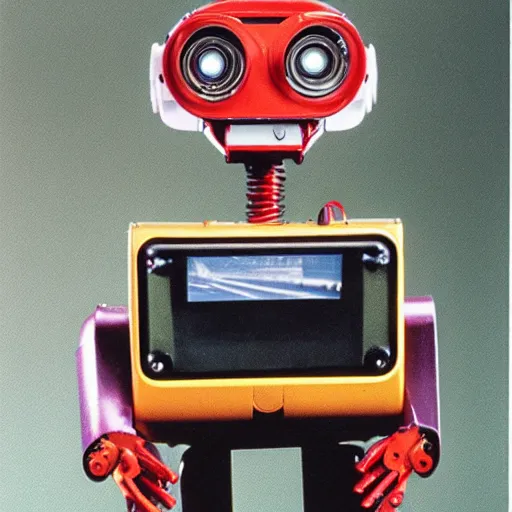 Prompt: Johnny 5 from Short Circuit, yearbook photo