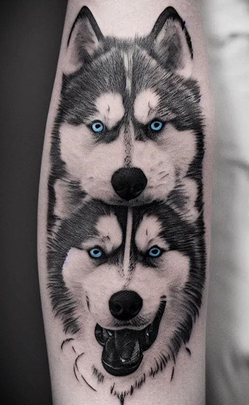 Image similar to a tattoo of a husky dog, ultra detailed, tattoo, 8 k