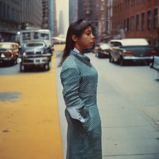 Prompt: medium format portrait of a woman in new york by street photographer, 1 9 6 0 s, stunning portrait featured on unsplash, photographed on colour expired film
