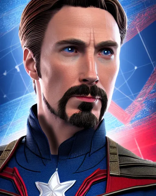 Image similar to captain america with doctor strange outfit - up profile portrait. beautiful hyperrealistic intricate highly detailed octane 3 d render