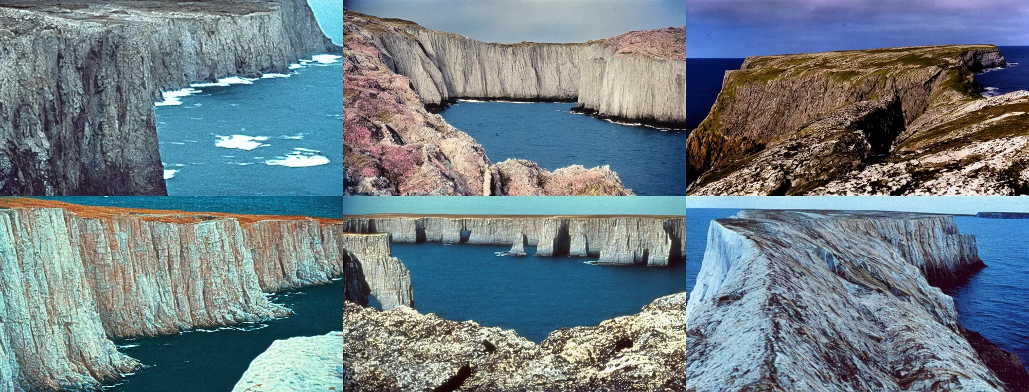 Prompt: full color still, north atlantic cliffs, bbc documentary, ektachrome ( 1 9 7 6 )