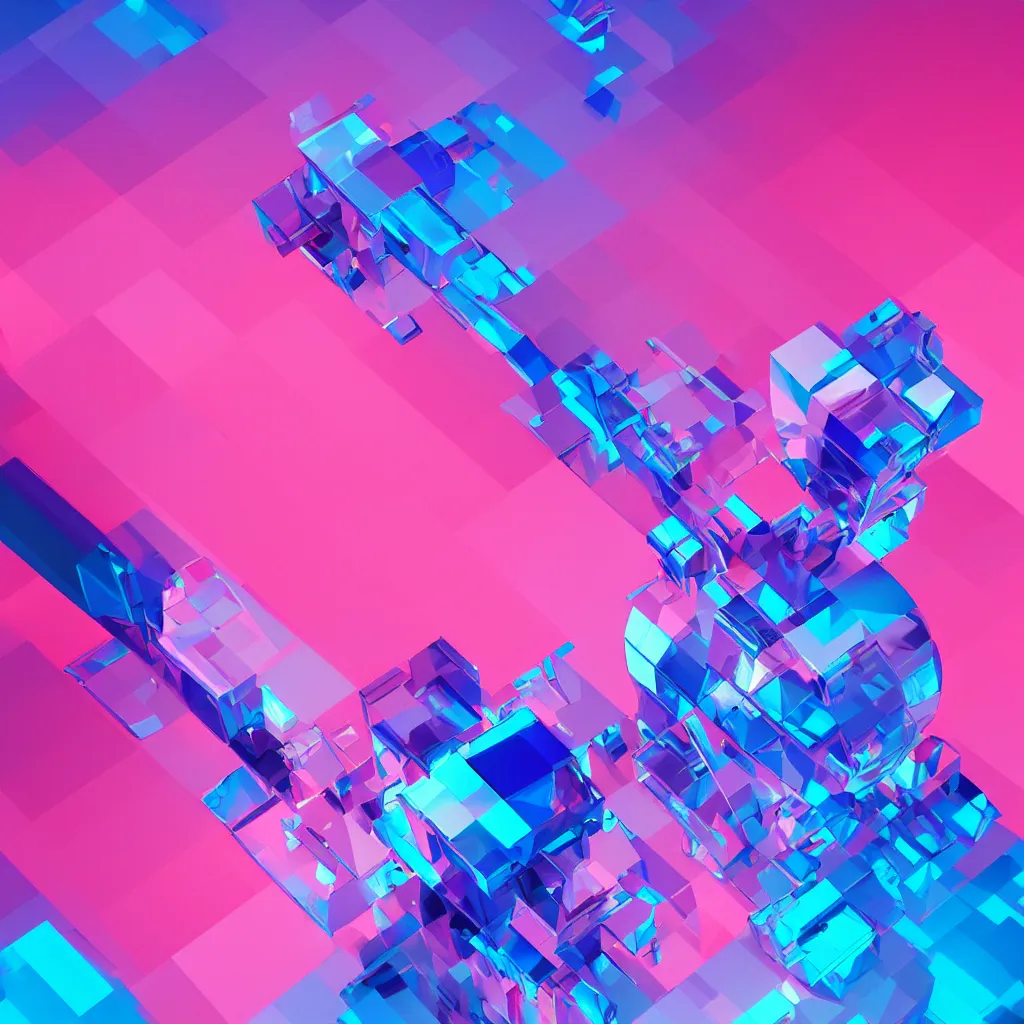 Prompt: chromatic 3D geometry, tilt shift macro, blue and pink accents, matte bright highly detailed, epic, 3D render, digital art, artstation, 8K artistic photography, photo-realistic, by Hiroya Oku, Jenny Seville, Salvador Dali, Francis Bacon, WLOP