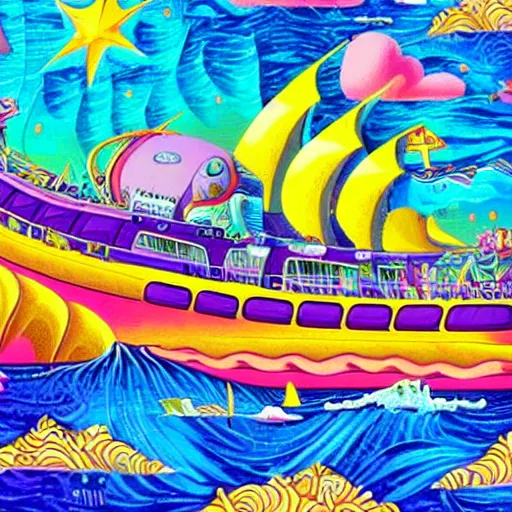 Prompt: a colossal shipwreck in the style of lisa frank