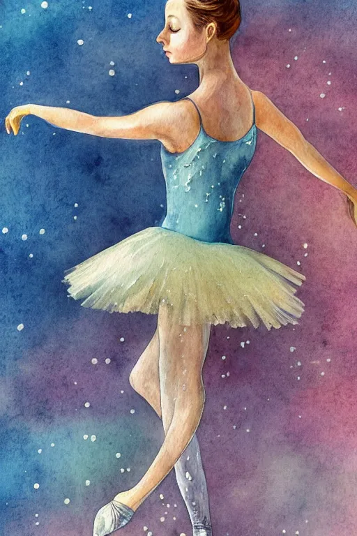 Image similar to ballerina alone at the bottom of the mariana trench by jaques cousteau, digital art, smooth, focus, highly detailed, watercolor