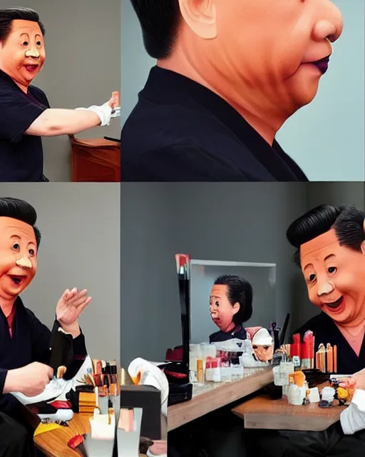 Image similar to president xi jinping in a makeup test as winnie the poo, makeup and prosthetics designed by rick baker, highly detailed, photorealistic