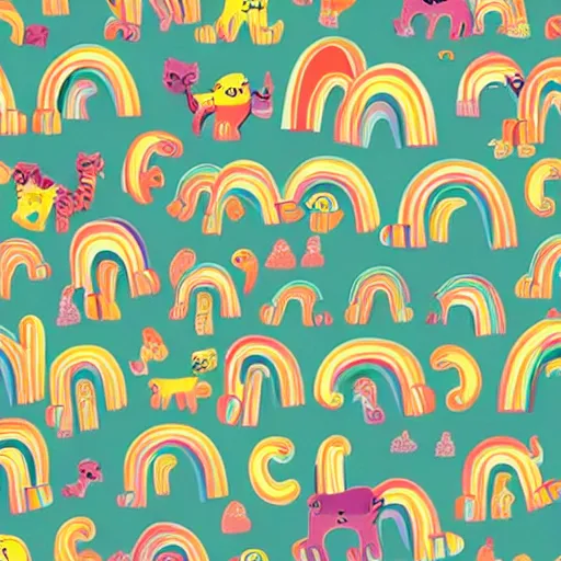 Image similar to (((((((seamless pattern))))))) of (((rainbow))) cats!!!!!!!!