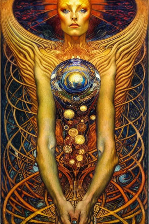 Image similar to Divine Chaos Engine by Karol Bak, Jean Delville, William Blake, Gustav Klimt, and Vincent Van Gogh, symbolist, visionary