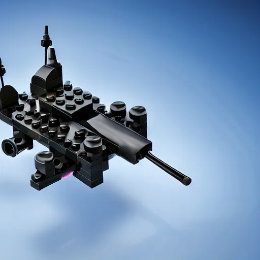 Prompt: military drone made of lego, toy, high resolution photo