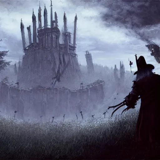 Prompt: A Hassidic Rabbi Souls Boss. incredible concept artwork. Dark souls boss, dark souls style, Miyazaki style of design. By Caspar David Friedrich