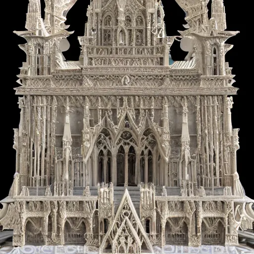 Image similar to a hyperrealistic 3 d render of a delicate ivory sculpture of an ornate detailed cathedral populated by mandelbrot fractals, micro detail, unreal engine, backlit lighting, octane renderer, catholicpunk, glowing, photorealistic, physically based rendering, angelic, carved soap, trending on cgsociety