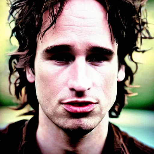 Image similar to a realistic photograph of Jeff Buckley, detailed, photorealistic, 8k, 35mm, in color, telephoto lens