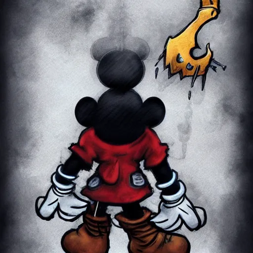 Image similar to Mickey mouse as a dark souls boss by Tetsuya Ishida