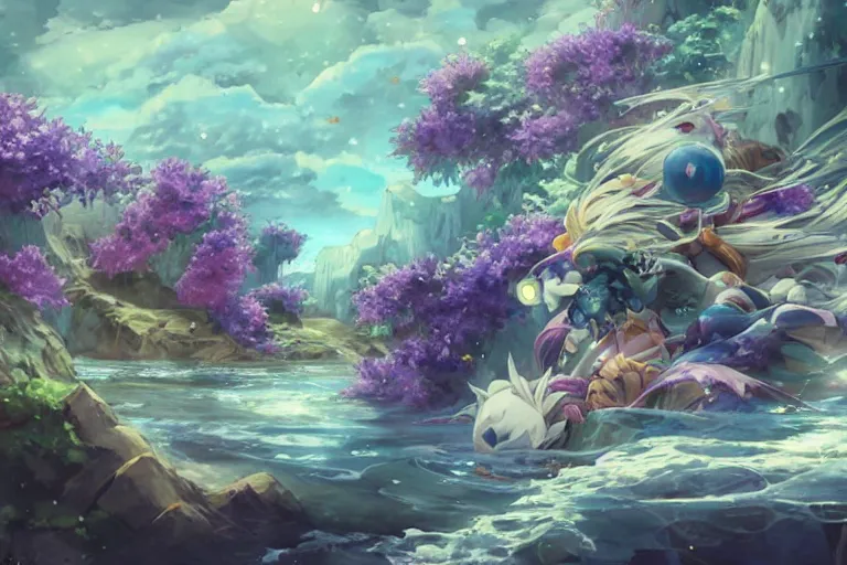 Prompt: scenes, dynamic composition, motion, ultra - detailed, incredibly detailed, a lot of details, amazing fine details and brush strokes, colorful and grayish palette, smooth, hd semirealistic anime cg concept art digital painting, watercolor oil painting of sea of flowers, in style of cytus and deemo, blue flame, relaxing, calm and mysterious vibes