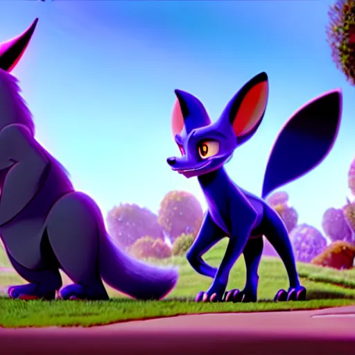 Prompt: Dark Legendary Pokemon in Disney\'s zootopia , pixar style , 4k , rim lighting , highly detailed