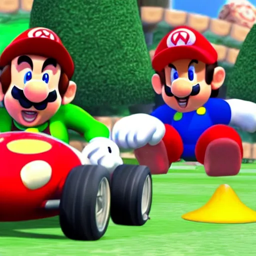 Image similar to Gameplay screenshot of Lionel Messi as toad in Mario Kart, Mushroom hat, Nintendo, Red Bull