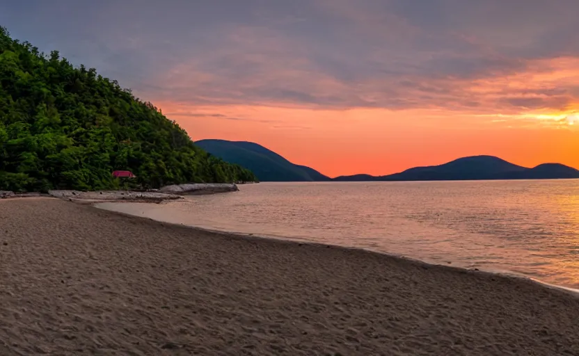 Image similar to a panoramic picture of agawa beach, sunset