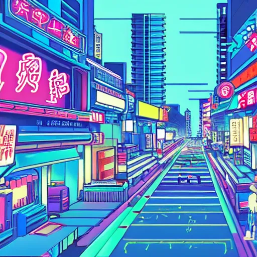 Image similar to neon citypop japanese city in 1 9 8 0's anime style