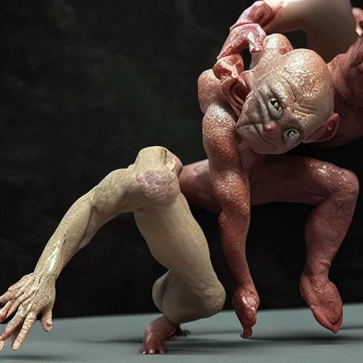 Image similar to gollum smeagol wrestling ultra detailed, ultra realistic