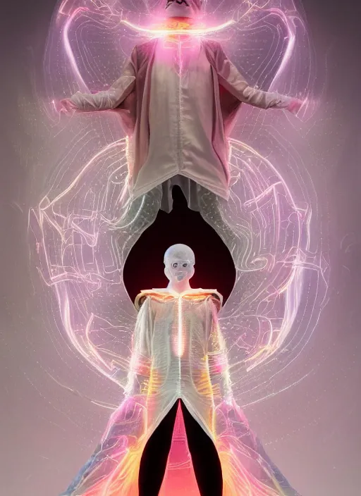 Prompt: photo of fullbodied baroque and bladerunner delicate neon diamond sculpture of seductive ceramic albino marble prince andres sanjuan dotado creamy orange iridescent humanoid deity wearing white fluffy hoody holding diamond skull in a black metallic dungeon, reclining, glowing rainbow face, crown of white diamonds, cinematic lighting, photorealistic, octane render 8 k depth of field 3 d