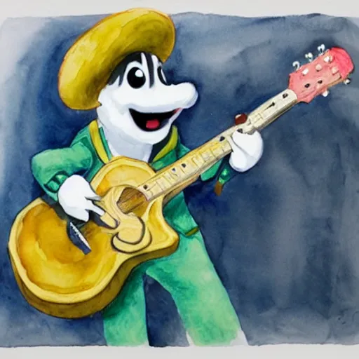 Image similar to k. k slider, playing guitar at a concert, watercolor