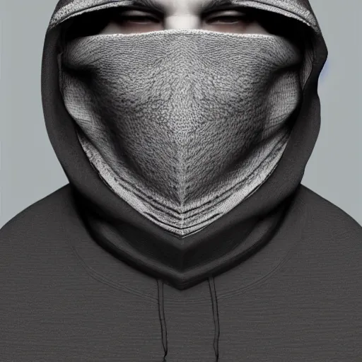 Image similar to a highly detailed headshot portrait of a man wearing a balaclava with a hoodie concept art