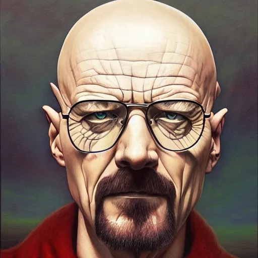 Image similar to walter white having an ego trip, by alex grey, by Esao Andrews and Karol Bak and Zdzislaw Beksinski and Zdzisław Beksiński, trending on ArtStation