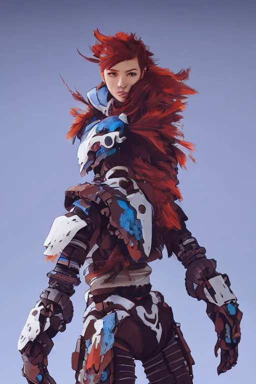 Image similar to combination suit armor aloy horizon forbidden west horizon zero dawn robot ninja mask helmet backpack tribal, aesthetic octane render, 8 k hd resolution, by ilya kuvshinov and cushart krentz and gilleard james radiating a glowing aura cgi rtx 2 0 2 2