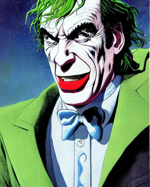 Image similar to portrait of saul goodman as the joker, colorful, art by studio ghibli and peter elson, bernie wrightson