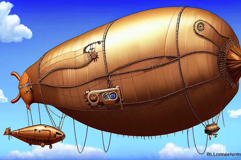 Prompt: a blimp in the shape of a pig, steampunk, digital art, extremely detailed