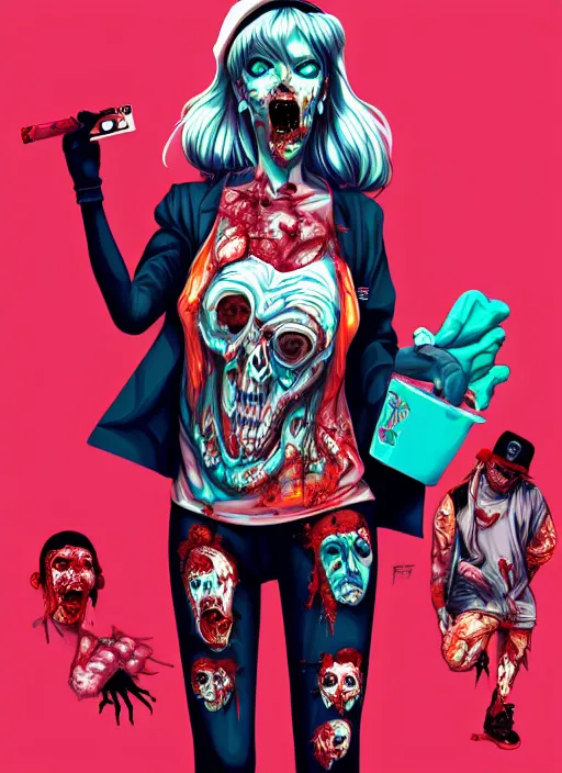 Image similar to zombie full body girl modeling hiphop streetwear drip, tristan eaton, victo ngai, artgerm, rhads, ross draws