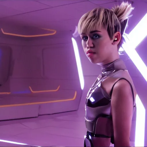 Image similar to A still of Miley Cyrus in Tron: Legacy (2010)