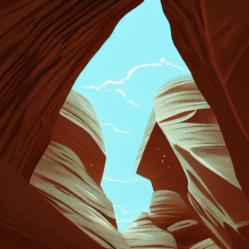 Prompt: view of the sky from a slot canyon, digital art, award winning illustration, smooth, sharp lines, concept art, trending on artstation