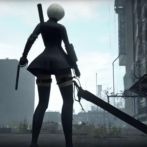 Prompt: 2B nier automata, 4k screenshot of Half life 2 gameplay, 8k hdr showcase