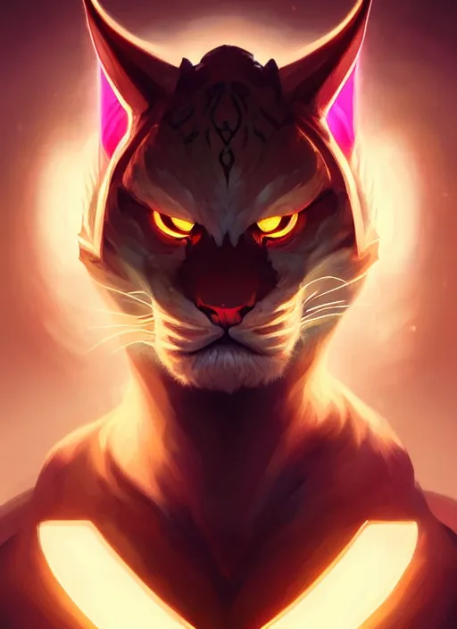 Image similar to symmetry!! portrait of rengar, league of legends, glowing lights!! intricate, elegant, highly detailed, digital painting, artstation, concept art, smooth, sharp focus, illustration, art by artgerm and greg rutkowski and alphonse mucha