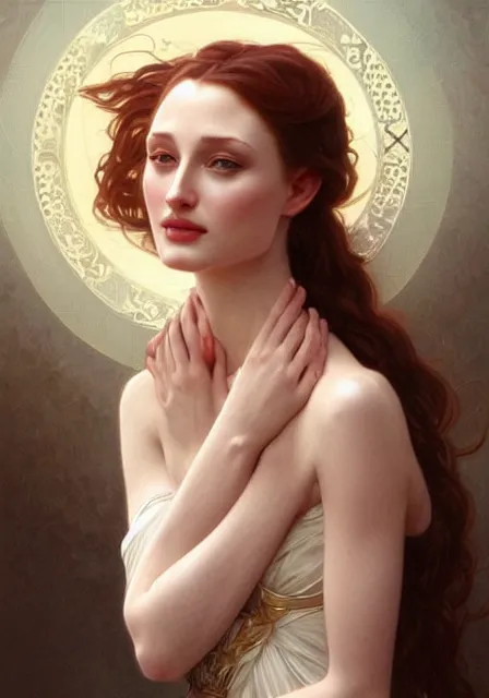 Image similar to sansa angeline jolie, intricate, elegant, highly detailed, digital painting, artstation, concept art, smooth, sharp focus, illustration, art by artgerm and greg rutkowski and alphonse mucha and william - adolphe bouguereau