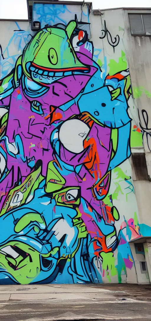 Image similar to a graffiti mural depicting an alien