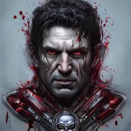 Image similar to portrait of frank castle the punisher, bloody, intricate, elegant, highly detailed, centered, digital painting, artstation, concept art, smooth, sharp focus, illustration, artgerm, tomasz alen kopera, peter mohrbacher